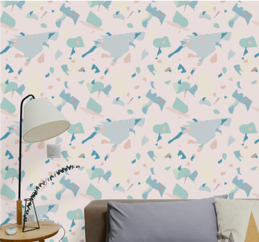 Blå och beige terrazzo abstrakt tapet - Tenstickers