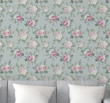 Blå och rosa blommig natur tapet - Tenstickers