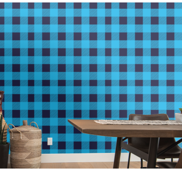 Blå tartan rutigt mönster lounge tapet - Tenstickers