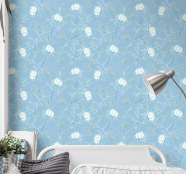 Blå vintage grandmillenial mönster sovrum tapet - Tenstickers