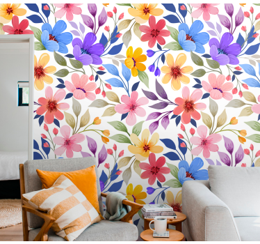 Blommande färgglada blommönster tapeter - Tenstickers