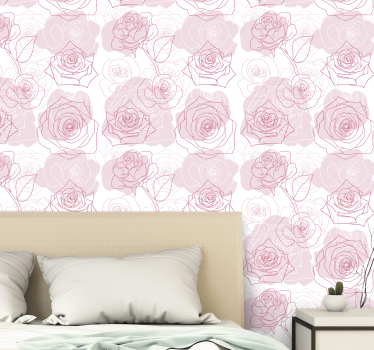 Blommor med rosor på rosa bakgrund natur tapet - Tenstickers