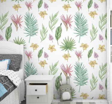 Blommor och palmer natur tapet - Tenstickers