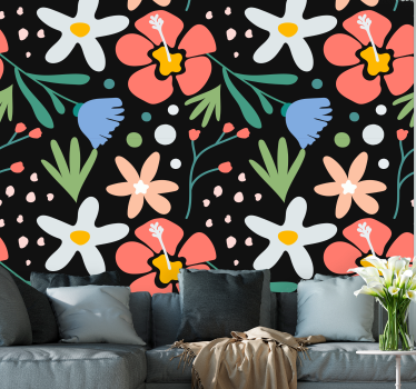 Blommor på mörk bakgrund lounge tapet - Tenstickers