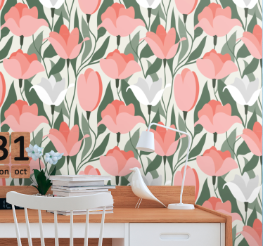 Botaniska tulpanmönster Tapet blommor - Tenstickers