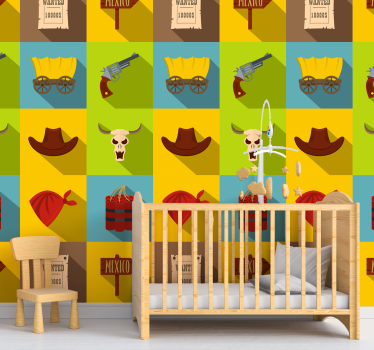 Cowboy kakel barns tapet - Tenstickers