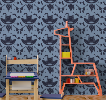Cowboyhatt, flock och revolver sovrum tapeter - Tenstickers