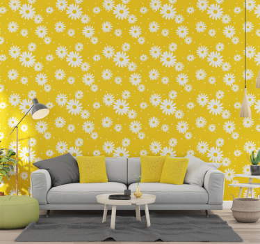 Daisy blommor på gul natur tapet - Tenstickers