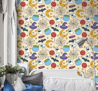 Dekorativa halloween symboler lounge tapet - Tenstickers