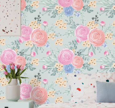 Delikat pastellblommor blommig tapet - Tenstickers