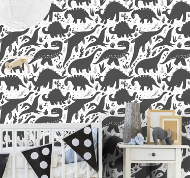Dinosaurie svart mönster cool djur tapet - Tenstickers