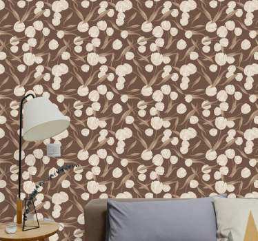 Elegant beige tulpanmönster sovrum tapeter - Tenstickers