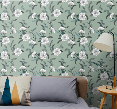 Elegant blomgrönt motiv Tapet blommor - Tenstickers