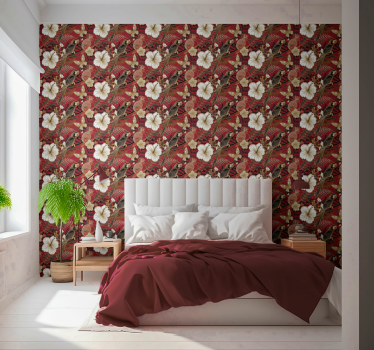 Elegant röd blommig tapet - Tenstickers