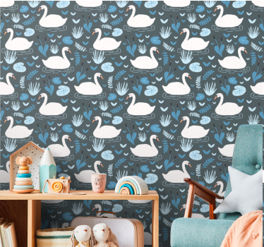 Elegant vit svanmönster barn tapet - Tenstickers