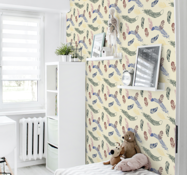 Färgade fjädrar barn tapet - Tenstickers