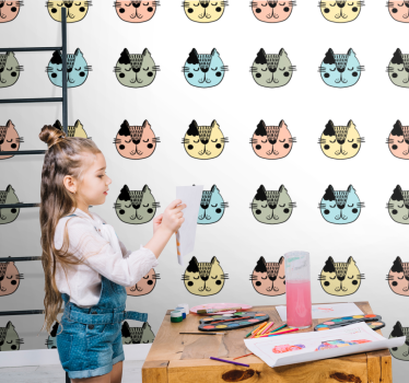 Färgglada katter med slutna ögon tapet för sovrum - Tenstickers