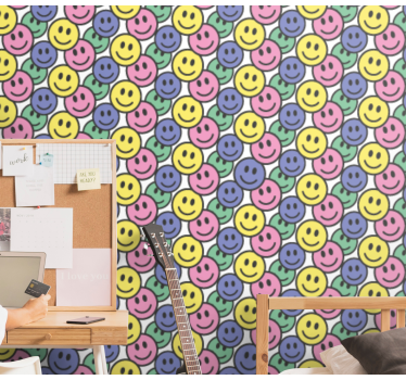 Färgglada pastell smiley ansikten tapet för sovrummet - Tenstickers