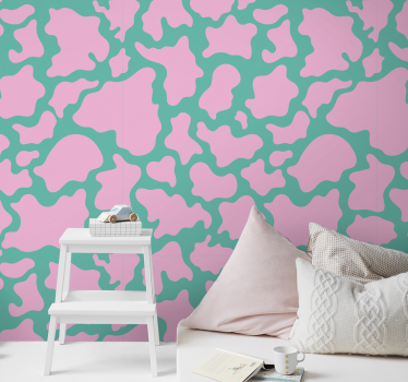 Färgglada rosa ko tryck cool abstrakt tapet - Tenstickers