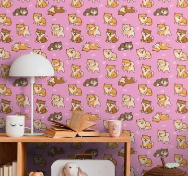 Fint mönster med corgi och rosa bakgrund barn tapet - Tenstickers