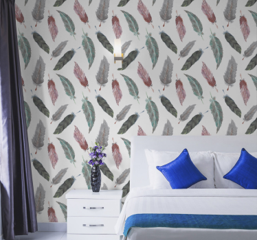 Fjädermotiv Tapet blad - Tenstickers