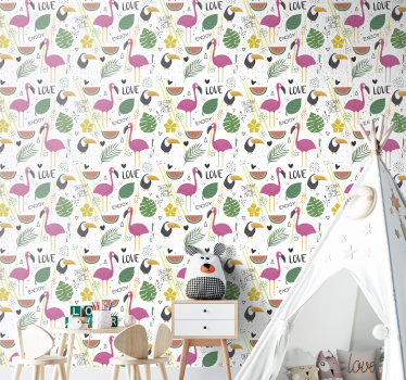 Flamingo drömmar barn tapet - Tenstickers