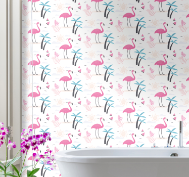 Flamingo tropisk scen Tapet fåglar - Tenstickers
