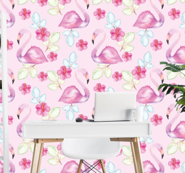 Flamingor med blommor cool djur tapet - Tenstickers