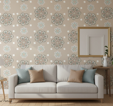 Fondtapet vardagsrum eleganta blommönster - Tenstickers