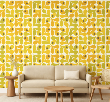 Fondtapet vardagsrum retro gula geometriska - Tenstickers