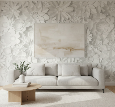 Fondtapet vardagsrum white paper bloom - Tenstickers
