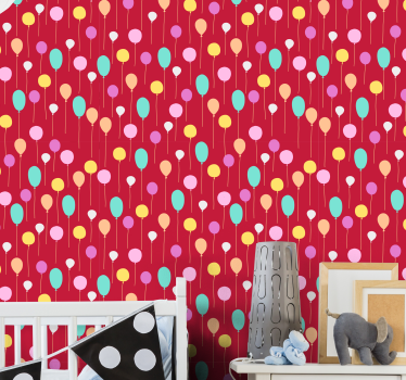 För barn röd bakgrund med ballonger cool djur tapet - Tenstickers