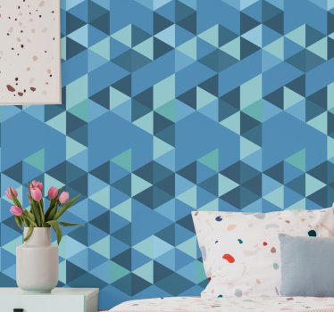 Geometriska rutor blå kvadrat mönster tapet - Tenstickers