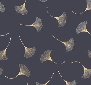 Ginkgo leaf marin & guld samtida tapeter - Tenstickers