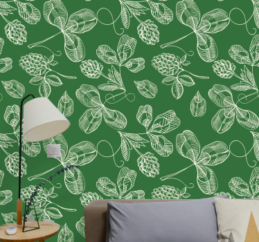 Grön magnolia kvist mönster retro tapeter - Tenstickers