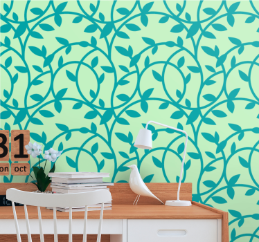 Grön med turkosa blommor natur tapeter - Tenstickers