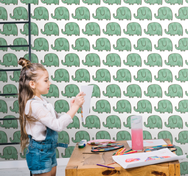 Gröna elefantmönster tapeter för sovrum - Tenstickers