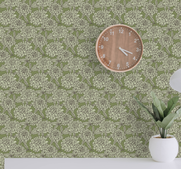 Gröna olivblommor blommig tapet - Tenstickers