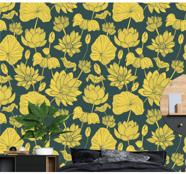 Gul blommande lotus natur tapet - Tenstickers