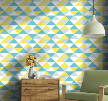 Gul och nyanser av blå geometrisk tapet för kakeleffekt - Tenstickers