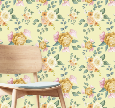 Gula rosor vintage stil lämnar tapet - Tenstickers