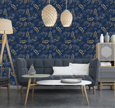 Gyllene blommor mönster Marin tapet - Tenstickers
