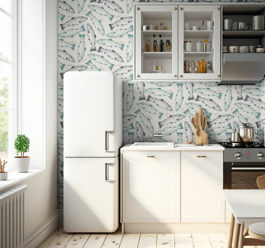 Handdrawn lax fisk mönster cool djur tapet - Tenstickers