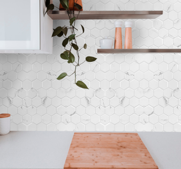 Hexagon vitt mönster Tapet marmor - Tenstickers