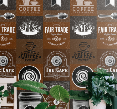 Kaffe illustrationer 3d alfabet tapet - Tenstickers
