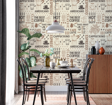 Kaffe mönster tapet matsal - Tenstickers