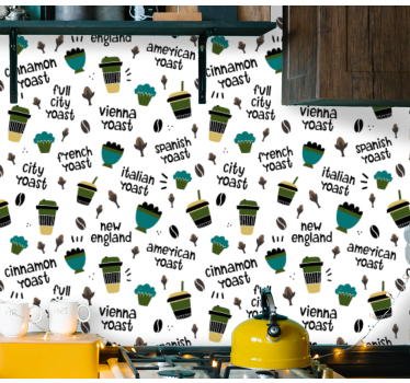 Kaffe text mönster kök vinyl tapet - Tenstickers