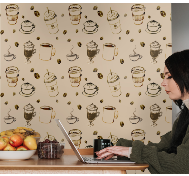 Kaffe vintage mönster vinyl tapet - Tenstickers