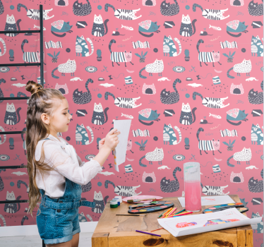 Lekfulla katter illustration tapet katter - Tenstickers