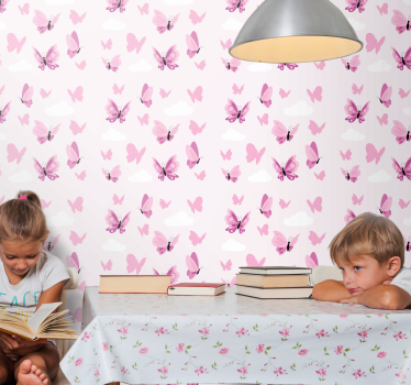 Minimalistiska fjärilar med rosa bakgrund barn tapet - Tenstickers